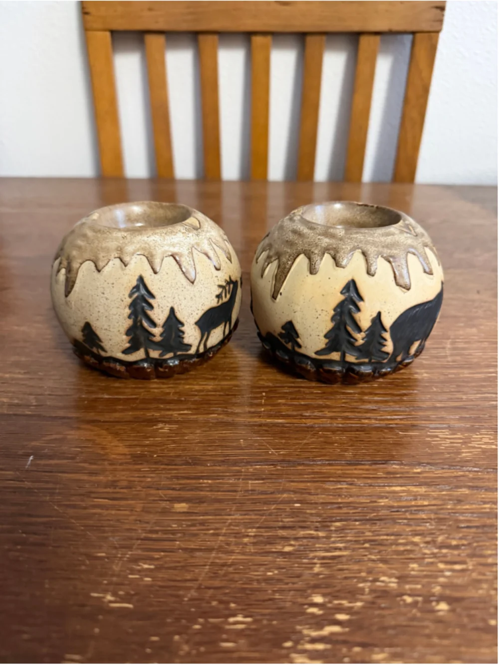 Rustic Woodland Moose & Bear Ceramic Tealight Candle Holder Set Cabin Lodge Wild